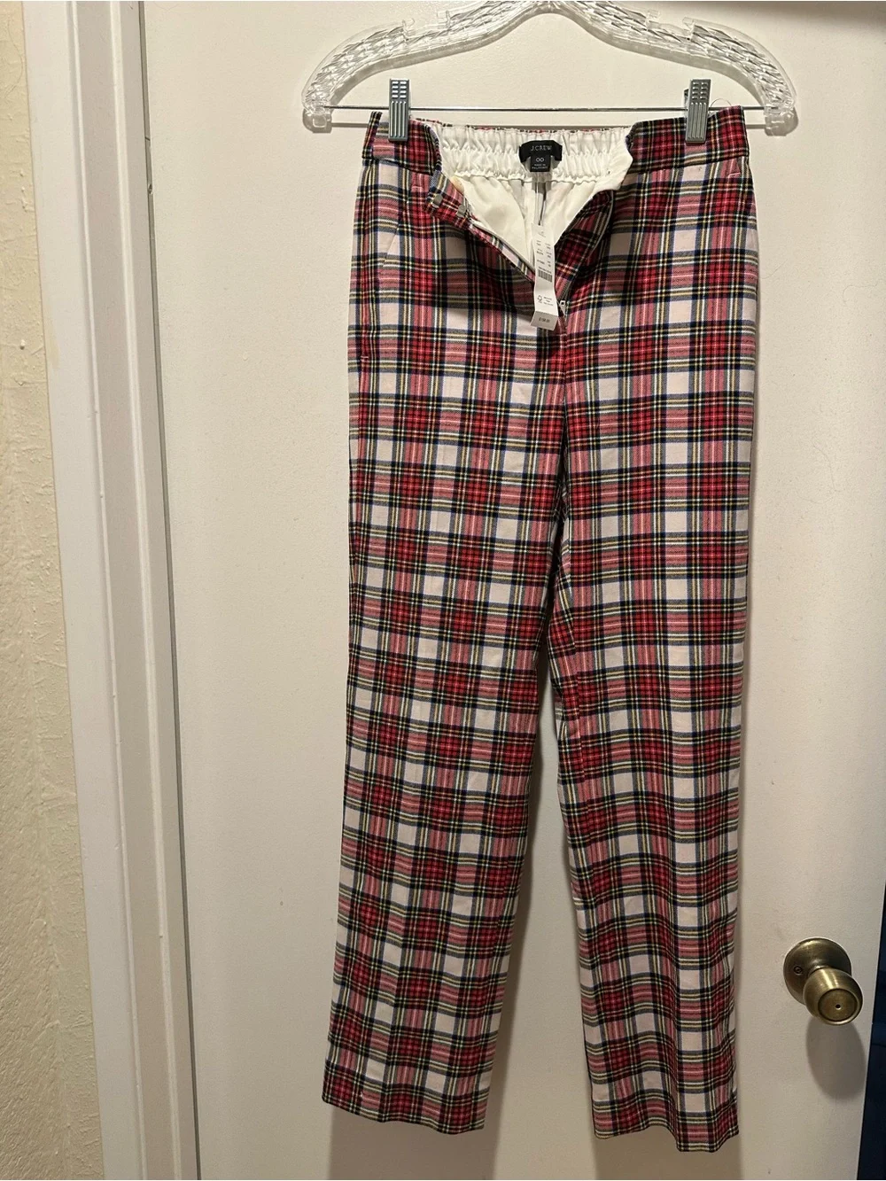 NWT J. Crew Red & Black & White Plaid Pants Size 00